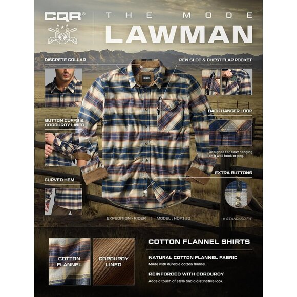 Mens Blue Cotton Flannel Shirt Long Sleeve Brushed Soft Casual Outdoor Plaid - Picture 6 of 9